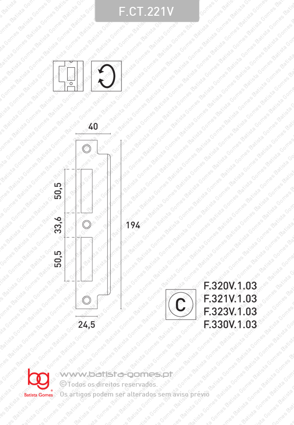 Chapa testa compat�vel com fechaduras s�ries F.320V e F.330V